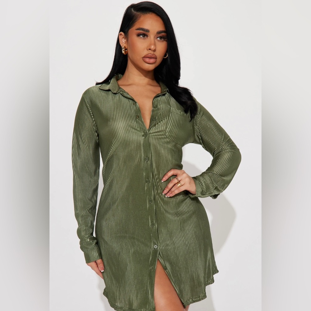 MEDIUM OLIVE GREEN SHIRT DRESS